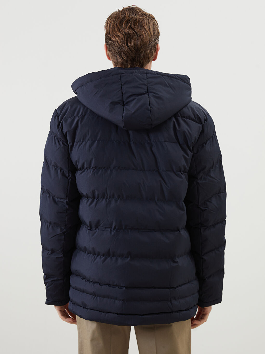 Lacivert Standart Kalıp Kapüşonlu Erkek Şişme Mont-4