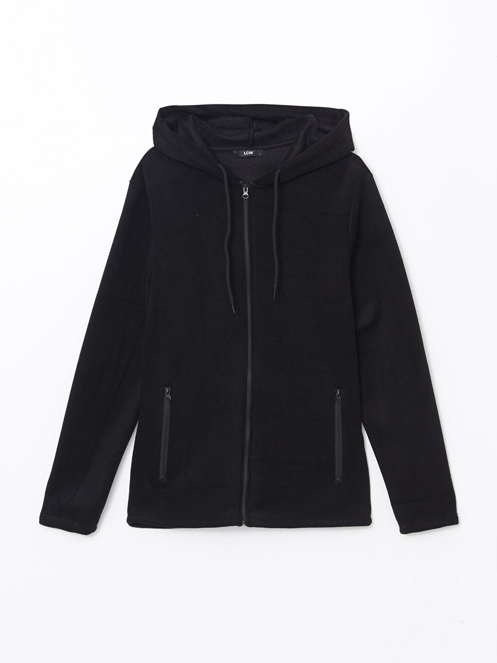 Siyah Kapüşonlu Uzun Kollu Polar Erkek Fermuarlı Sweatshirt-8