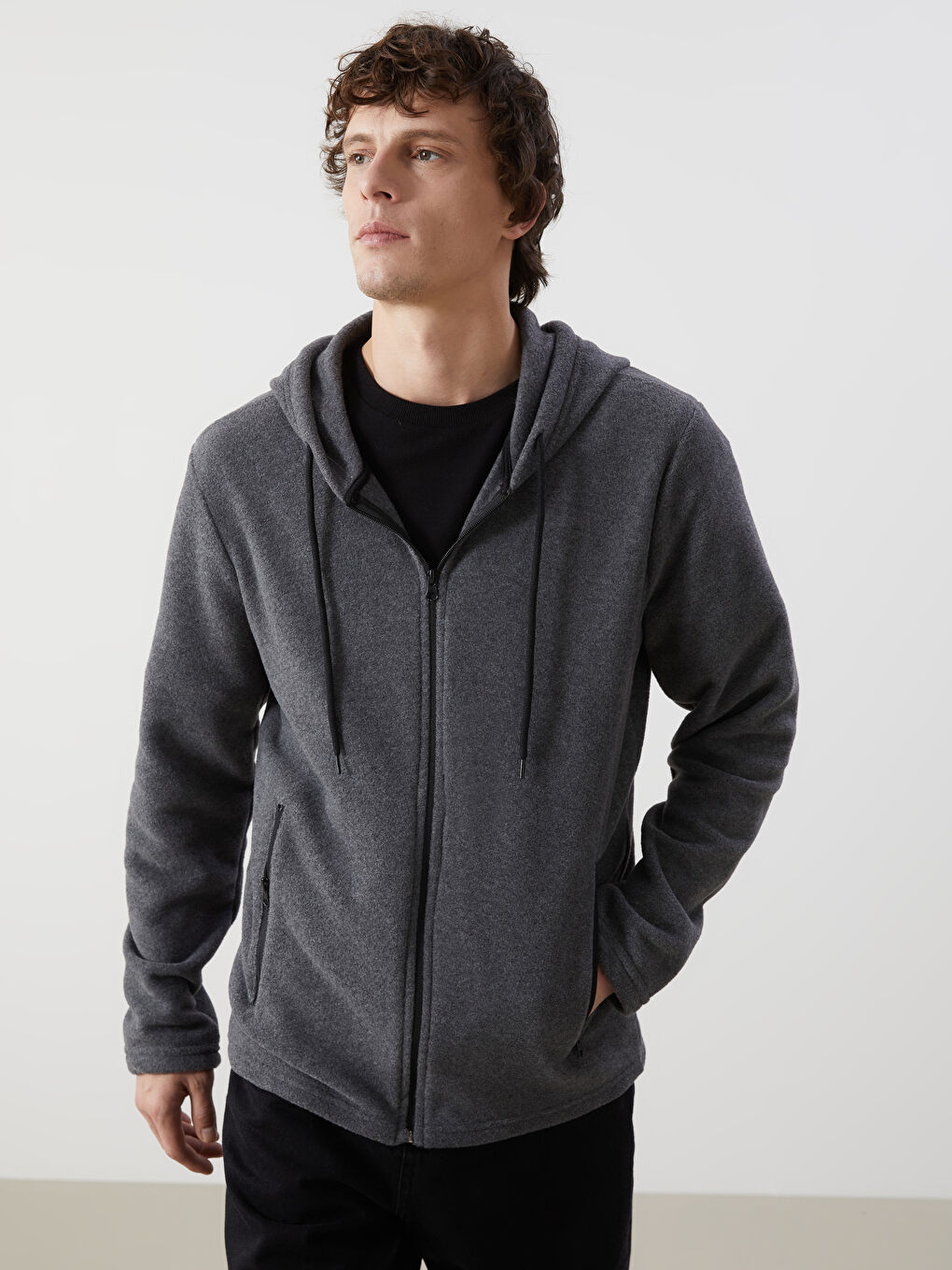 LCWAIKIKI Classic Hooded Long Sleeve Polar Men's Zip-Up Sweatshirt -W5FT19Z8-D3B