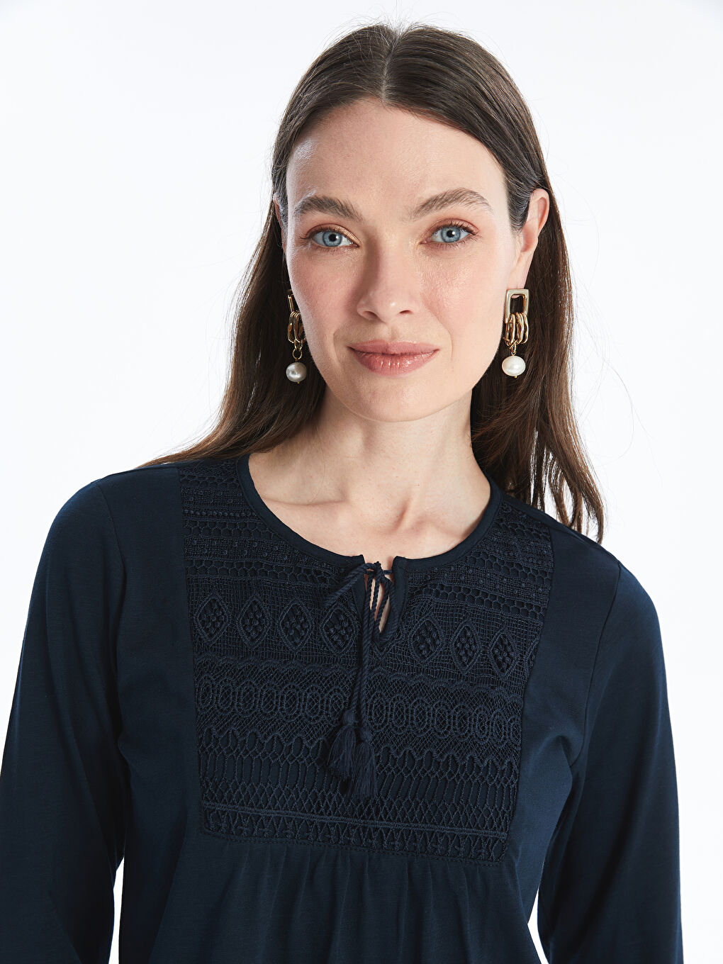 Tie Neck Embroidered Blouse-8