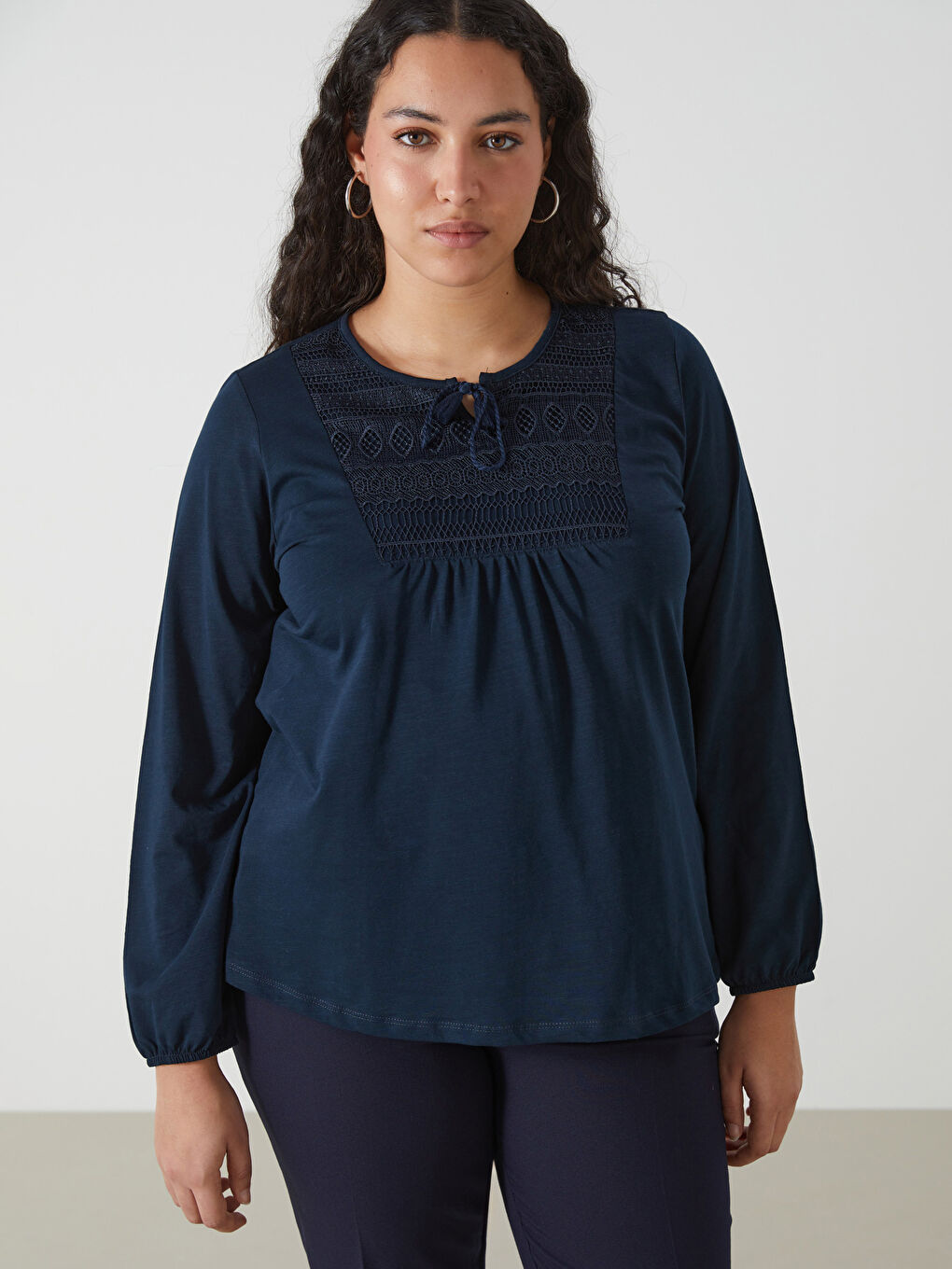 Tie Neck Embroidered Blouse-2