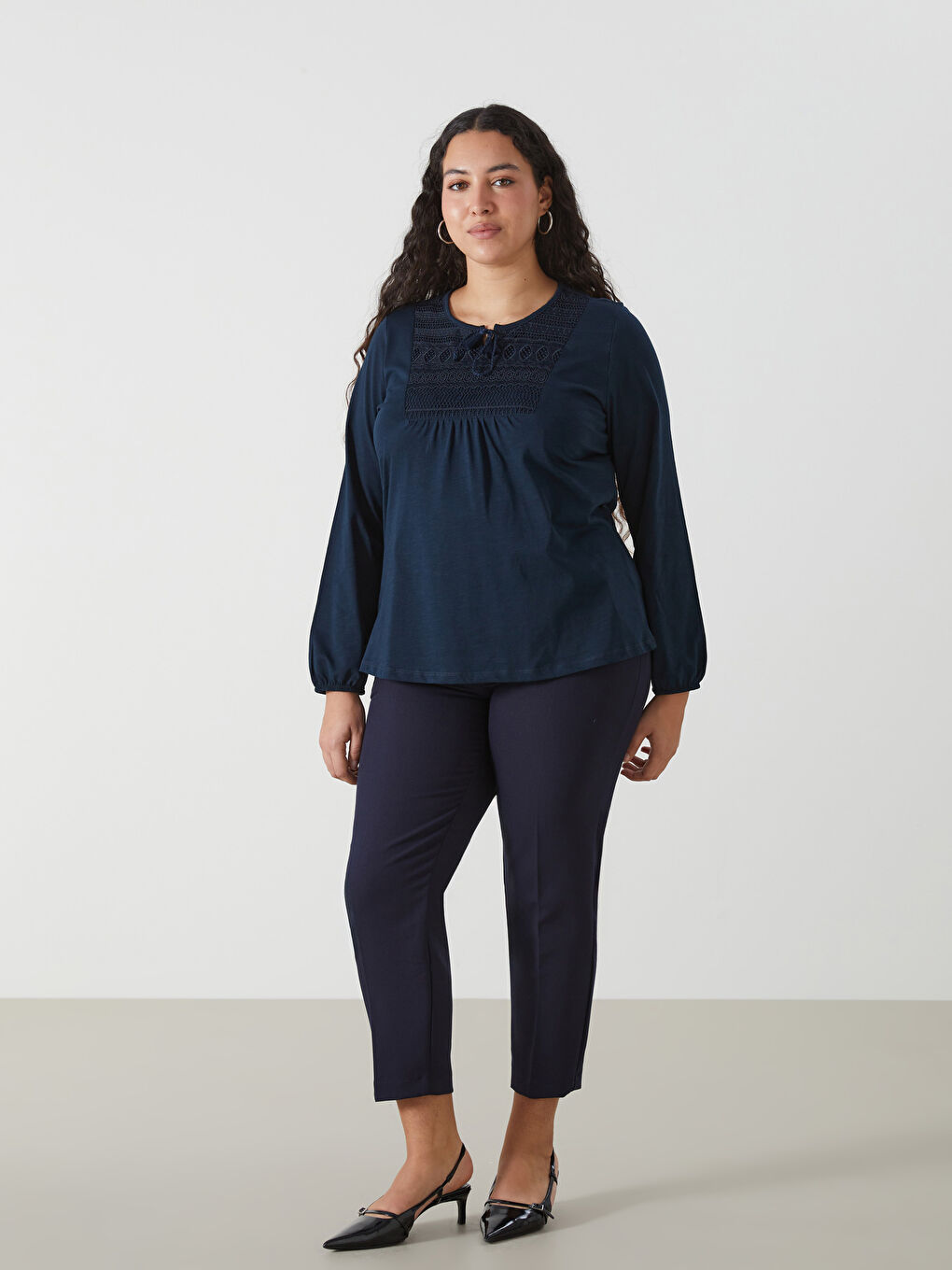 Tie Neck Embroidered Blouse-10