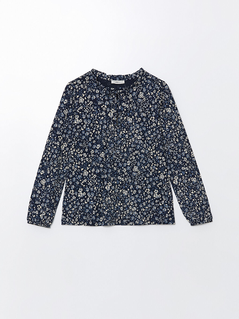 Lacivert Bağlamalı Yaka Çiçekli Bluz-9