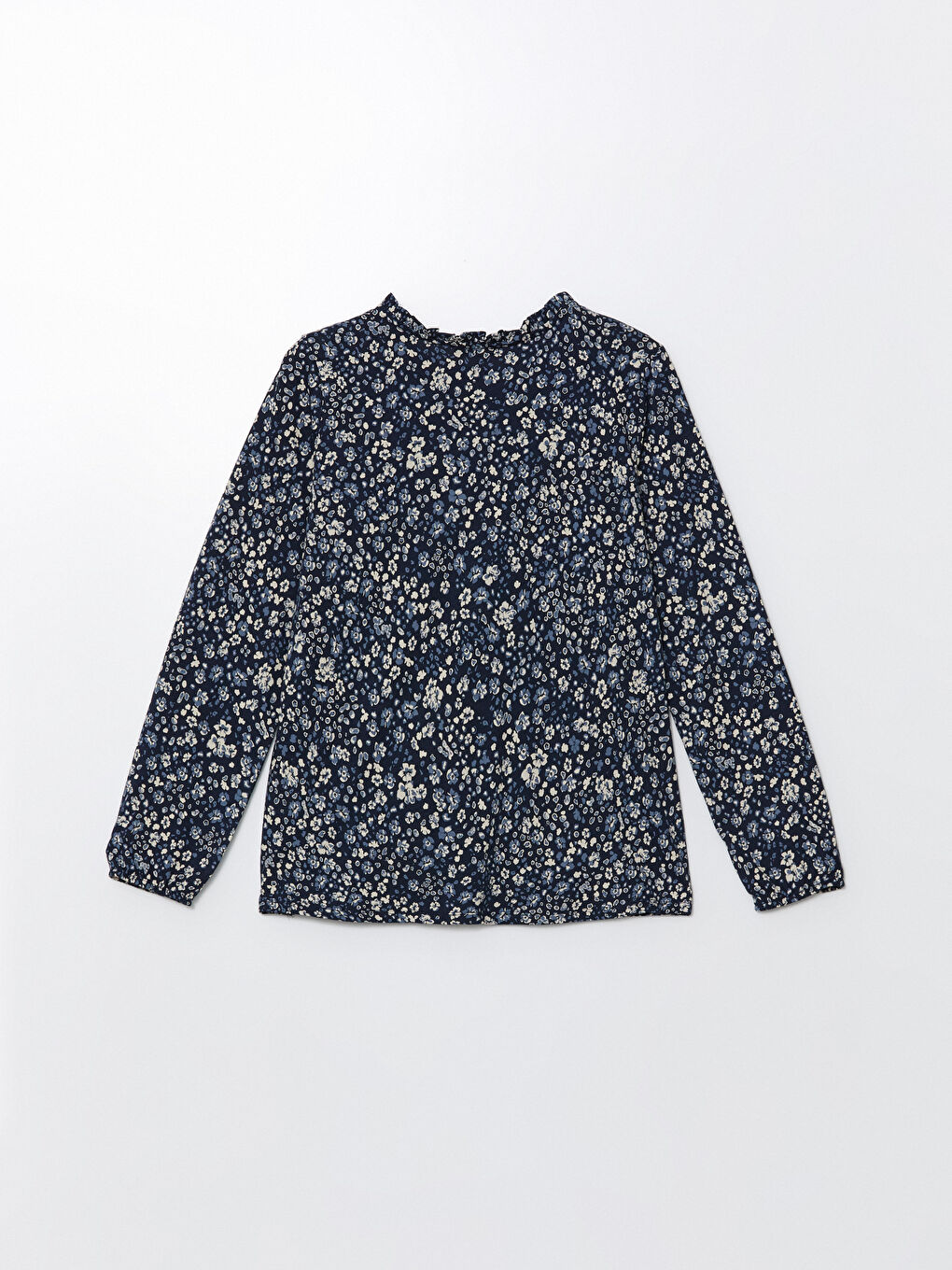 Lacivert Bağlamalı Yaka Çiçekli Bluz-10