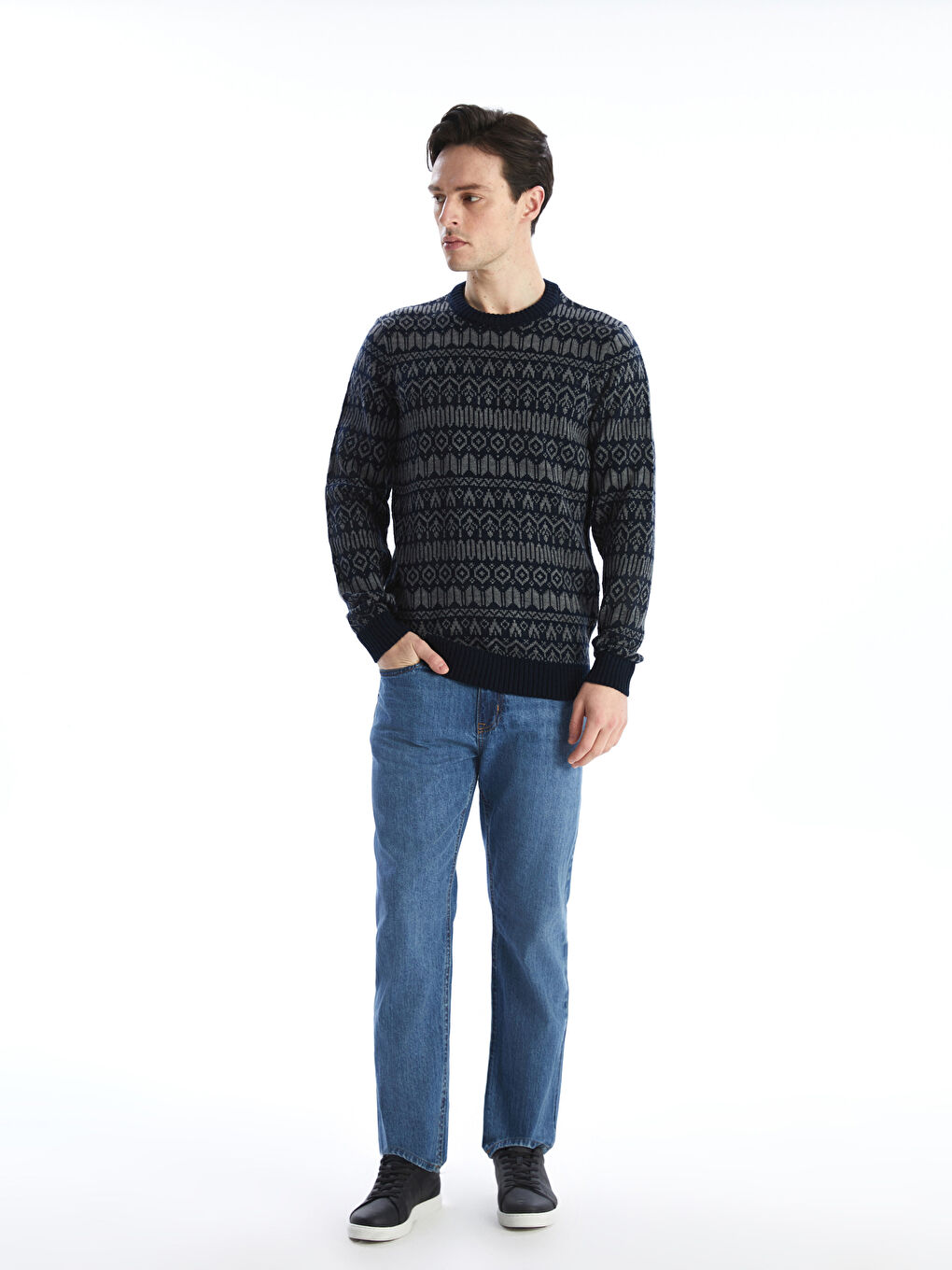 LCWAIKIKI Classic Crew Neck Long Sleeve Patterned Men's Knitwear Sweater -W5GF77Z8-RFH