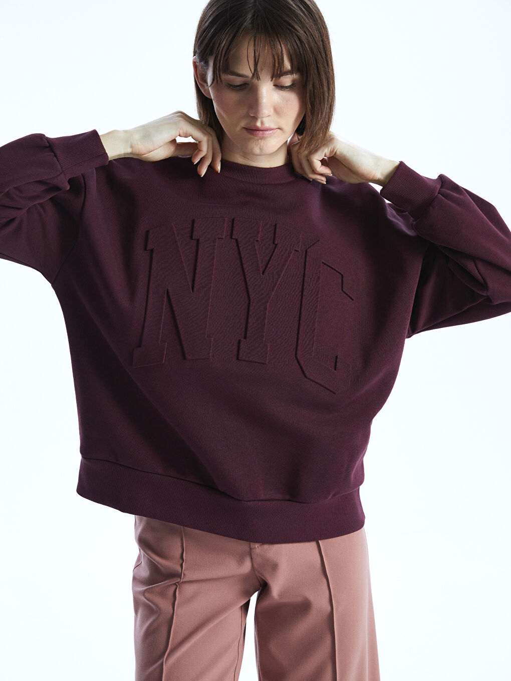 Crew Neck Printed Oversize Women's Thick Sweatshirt