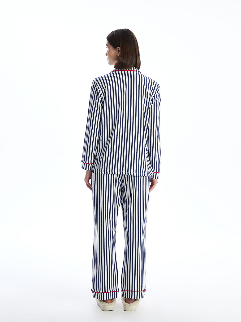 Collared Neck Striped Women's Pyjama Set-6