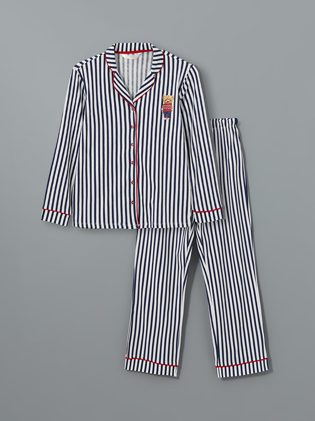 Collared Neck Striped Women's Pyjama Set-9