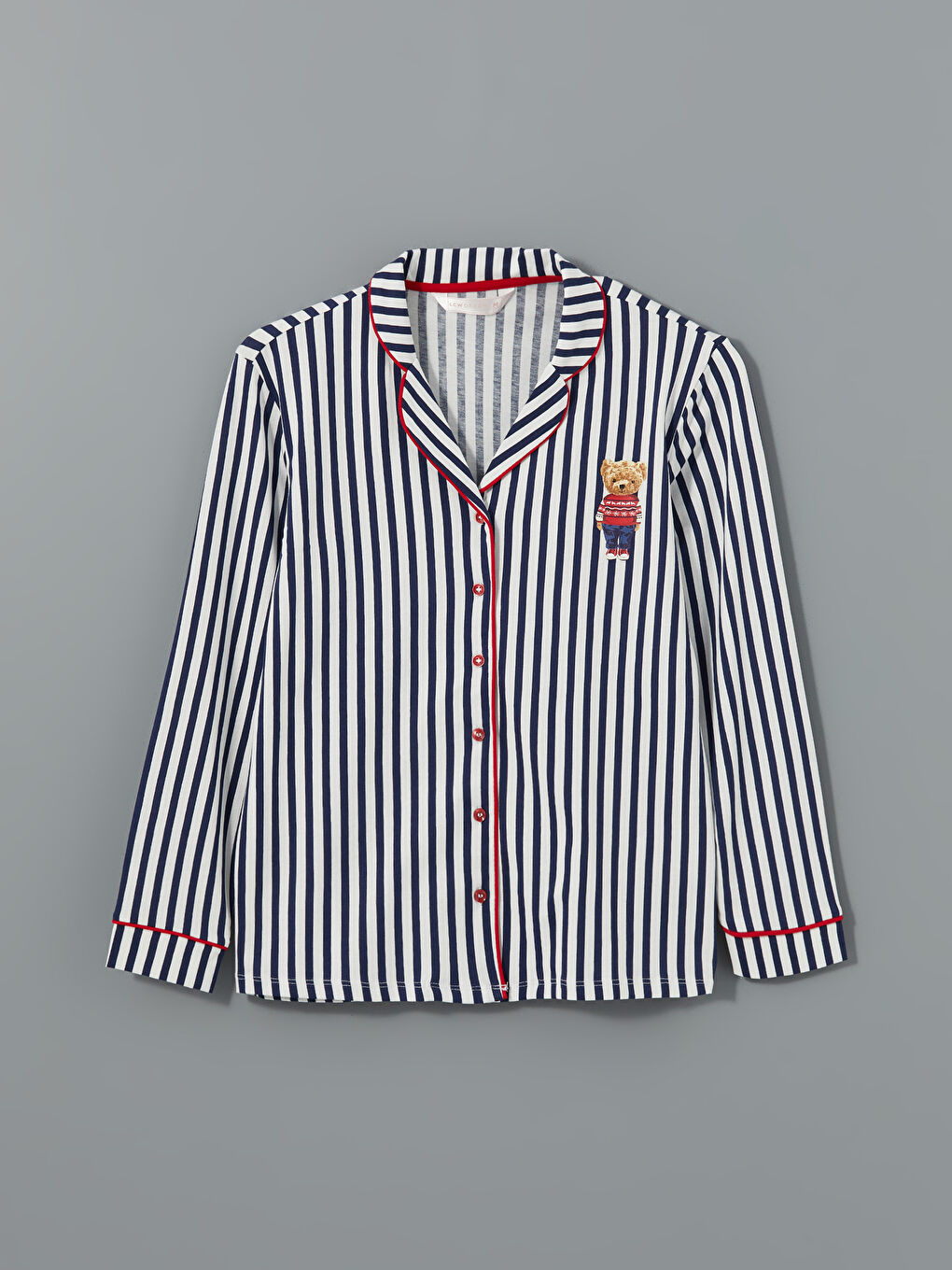 Collared Neck Striped Women's Pyjama Set-11