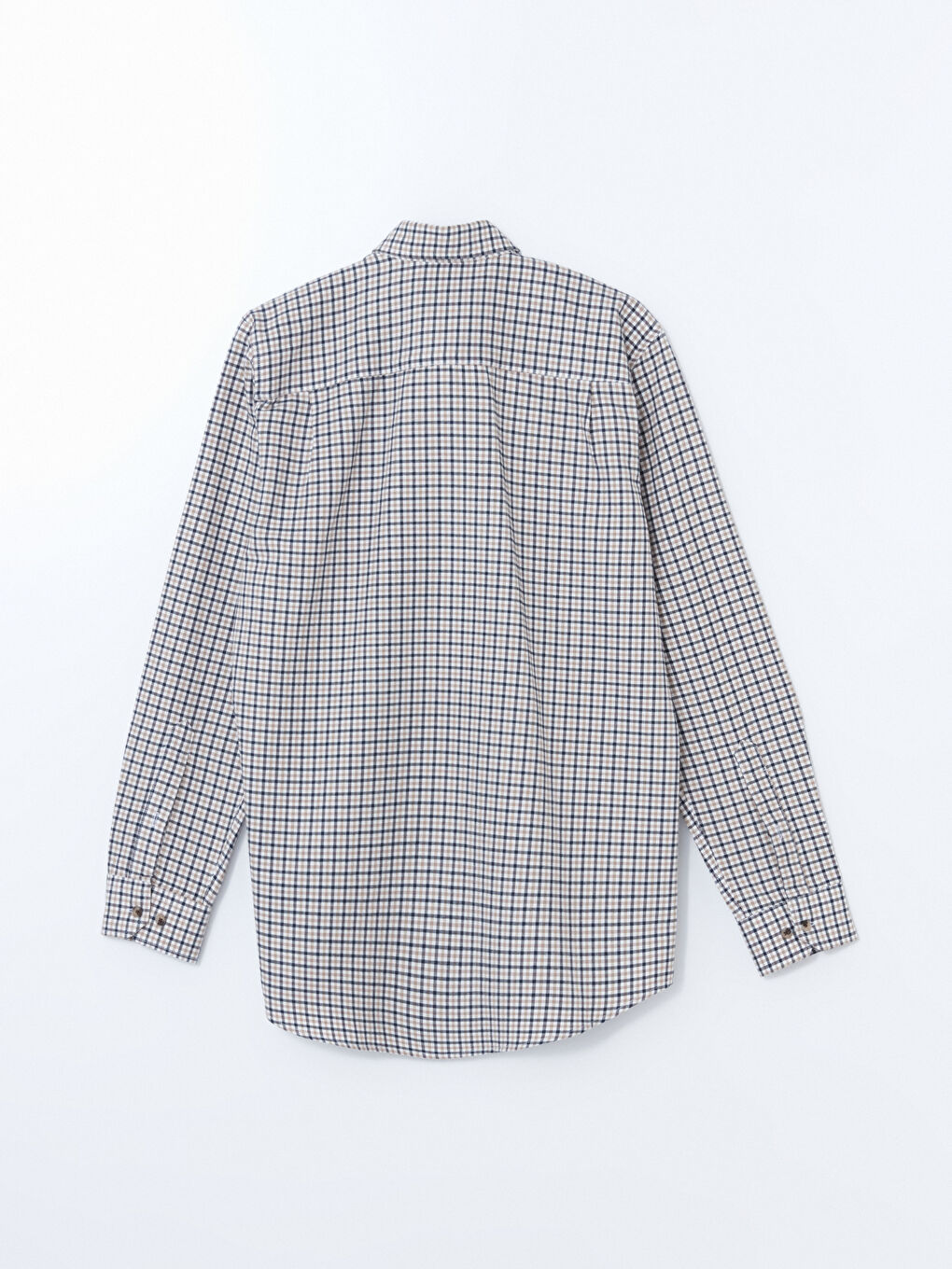 قميص رجالي كاروهات كم طويل بقصة عادية من قماش الجبردين-5