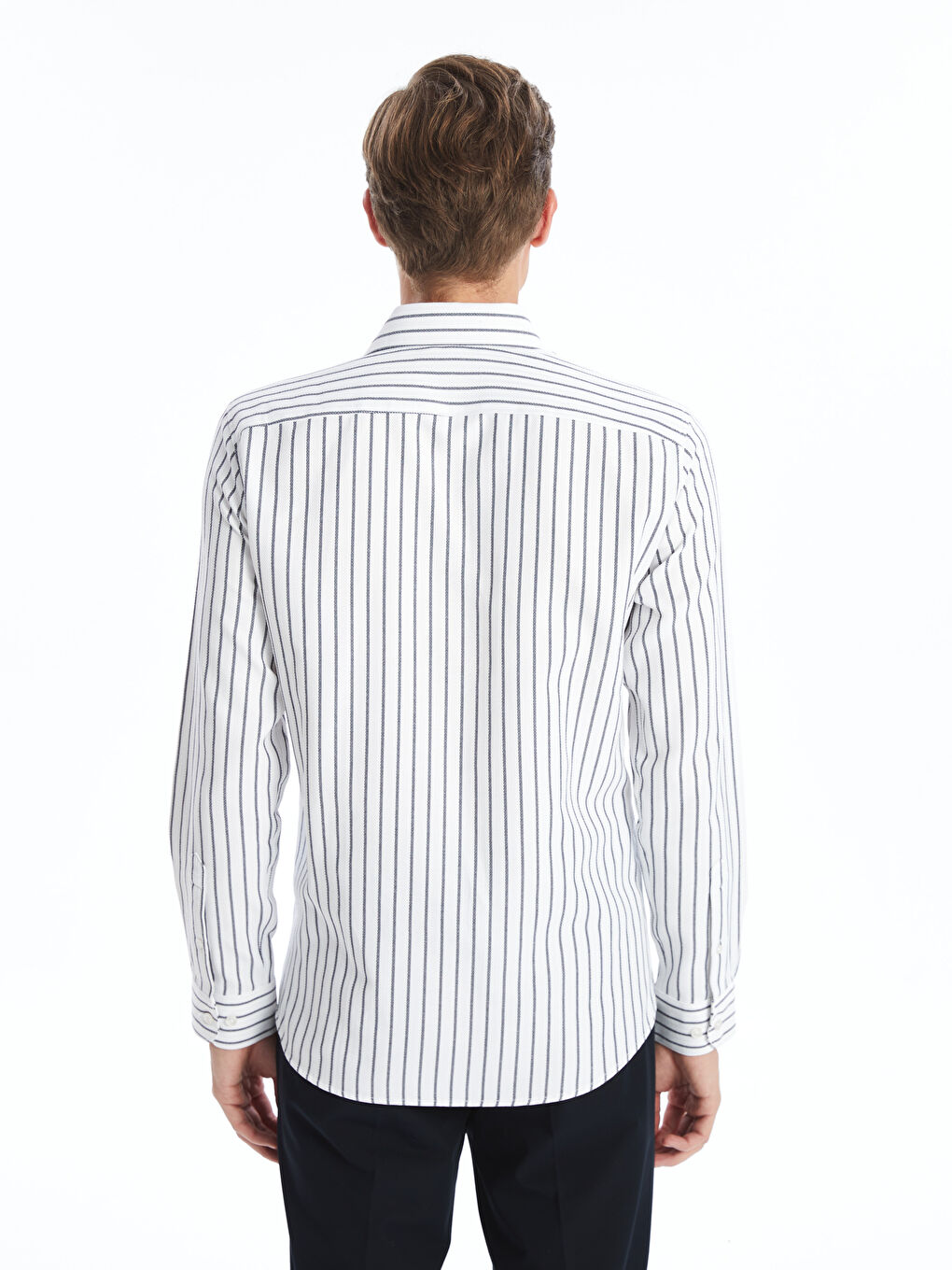 Chemise Dobby Rayée à Manches Longues Svelte pour Hommes-3