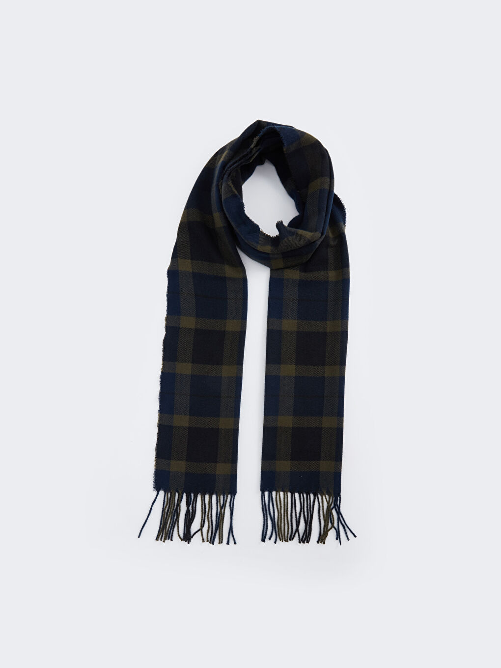 Lacivert Ekose Püsküllü Erkek Atkı