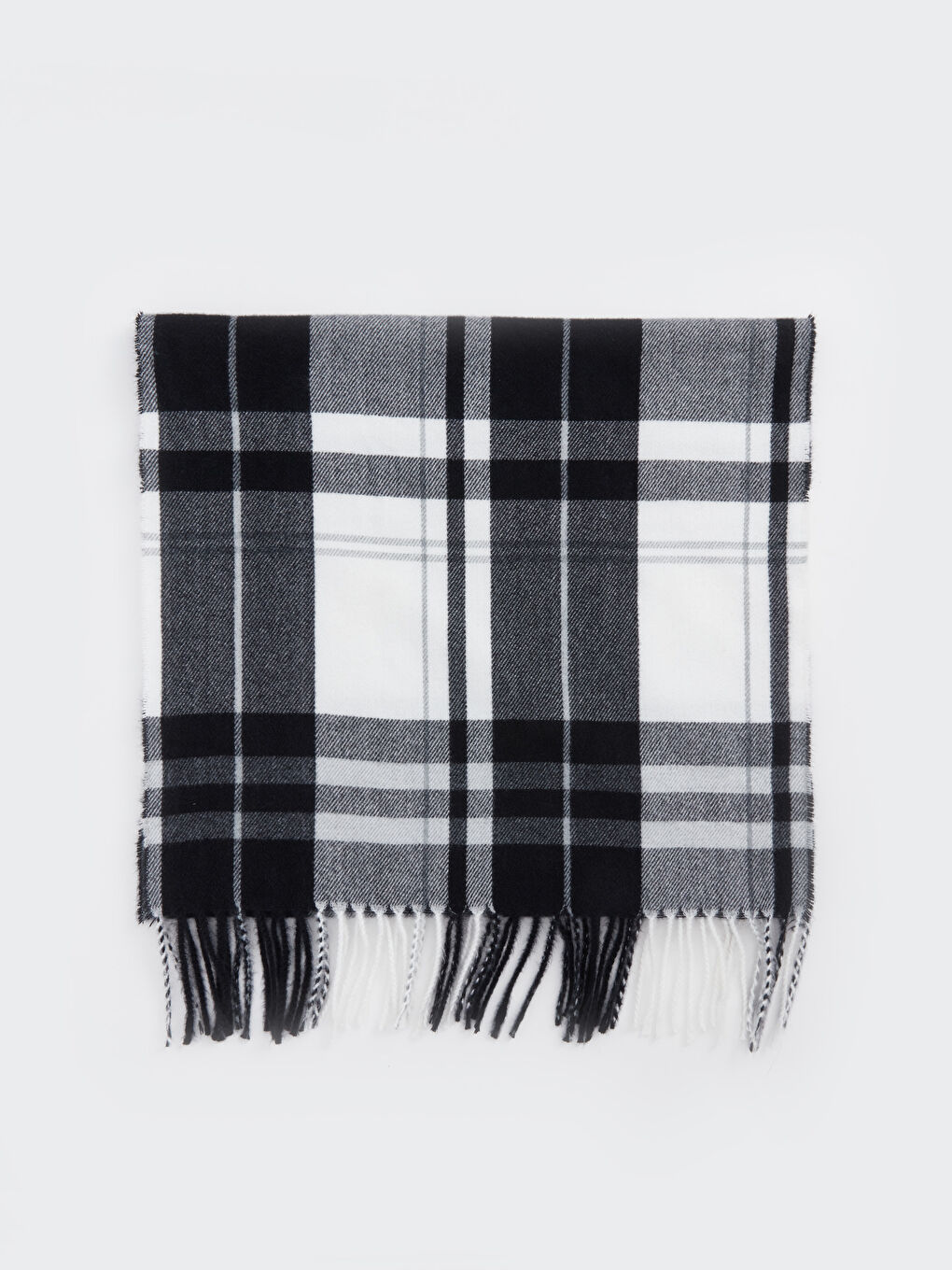 Siyah Püskül Detaylı Ekose Desenli Erkek Atkı-4