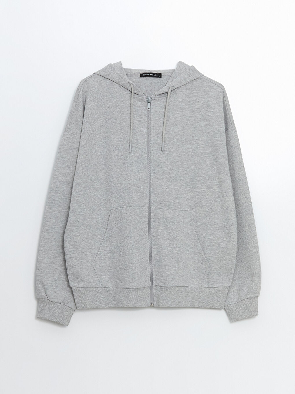 Gri Kapüşonlu Oversize Kadın Fermuarlı Sweatshirt-4