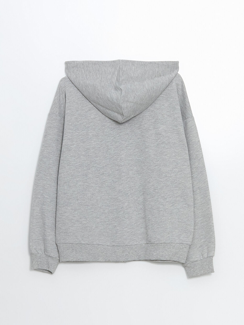 Gri Kapüşonlu Oversize Kadın Fermuarlı Sweatshirt-5