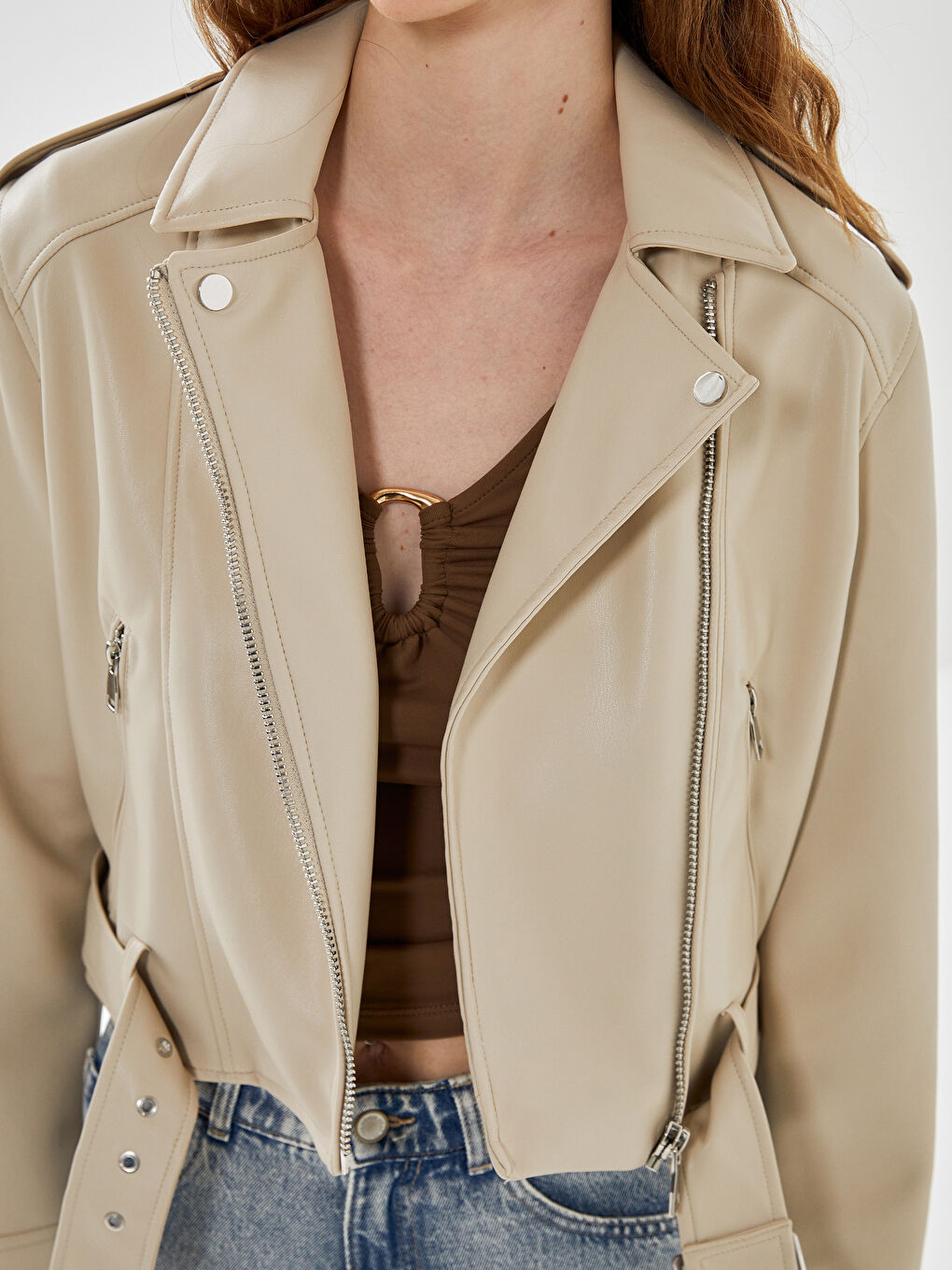 Женская байкерская куртка из искусственной кожи-2