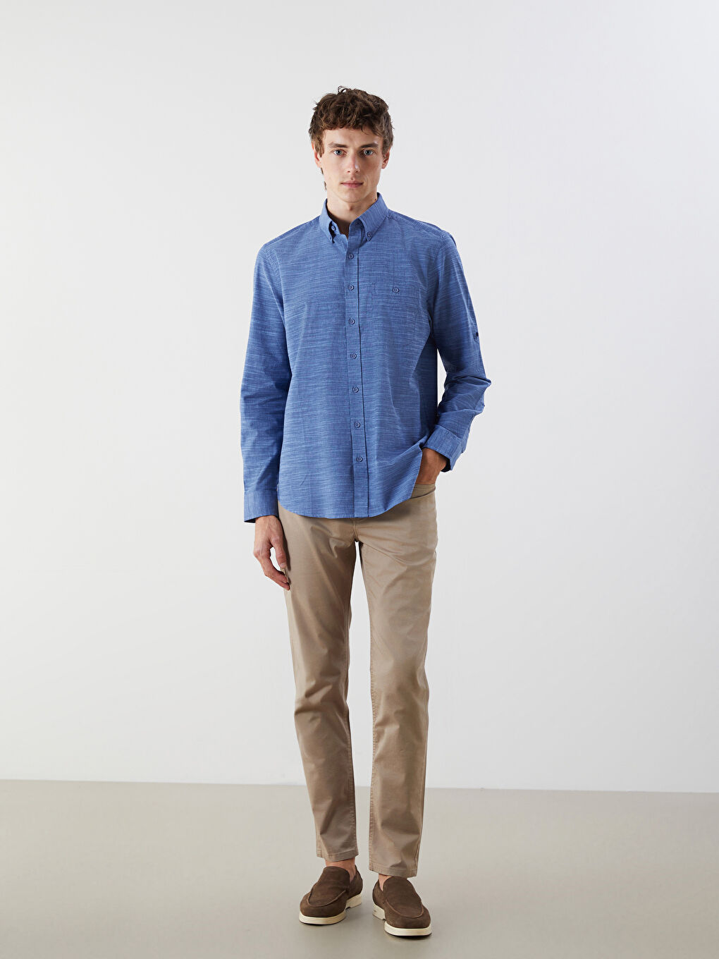 Lacivert Regular Fit Uzun Kollu Poplin Erkek Gömlek-1