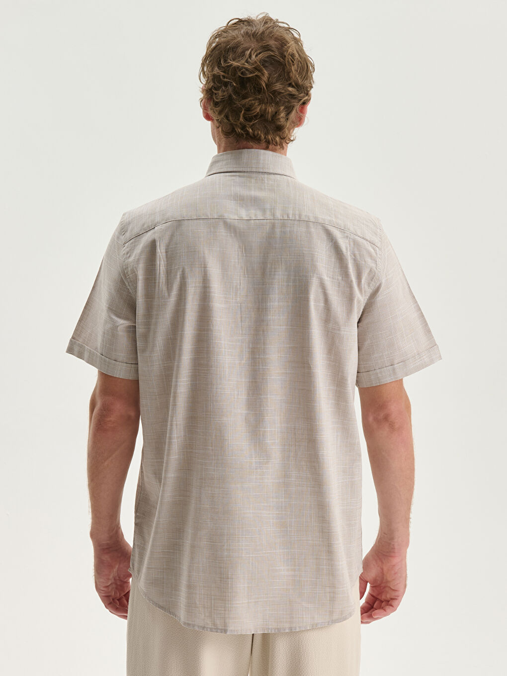 Bej Regular Fit Kısa Kollu Poplin Erkek Gömlek-6