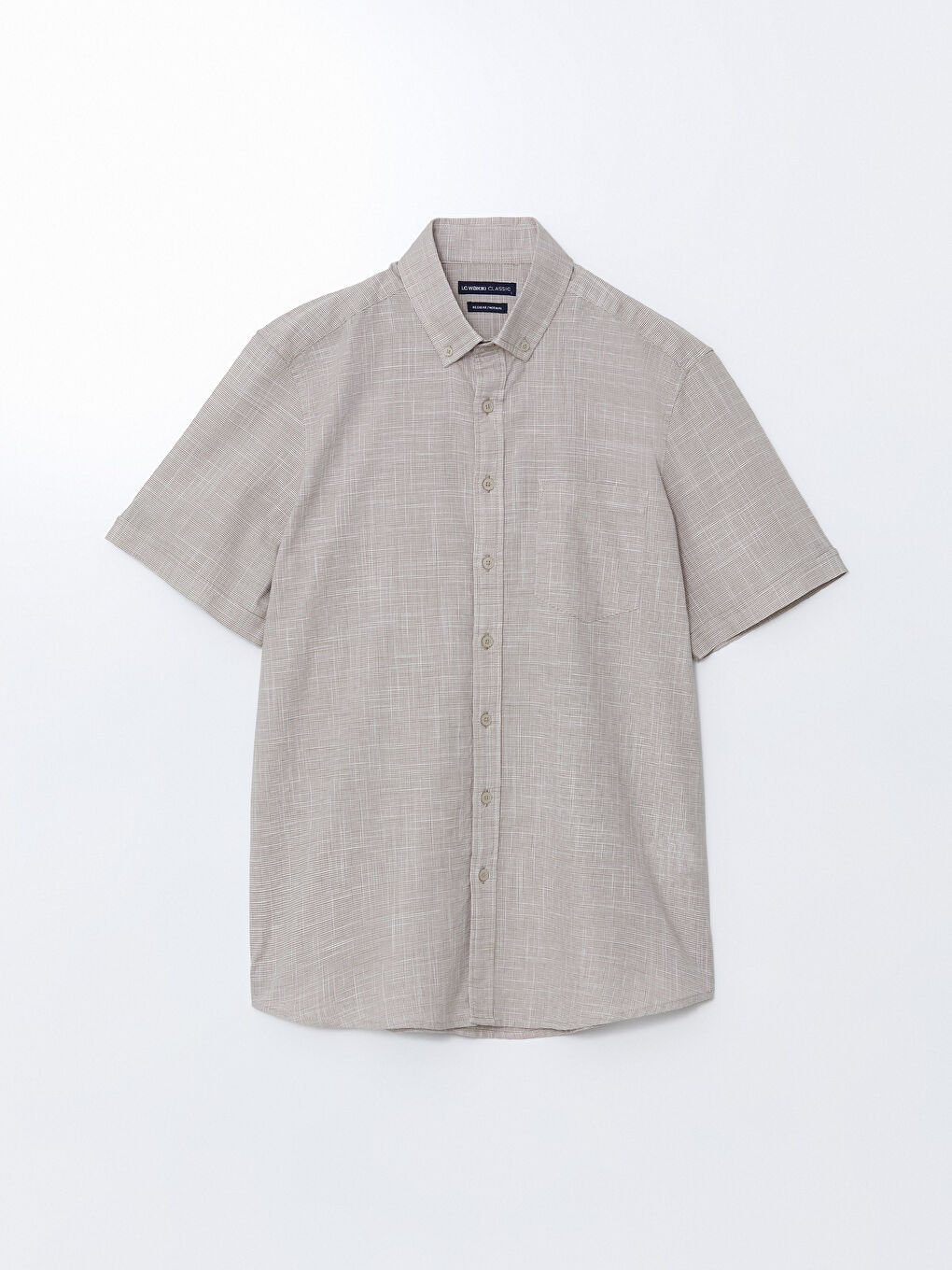 Bej Regular Fit Kısa Kollu Poplin Erkek Gömlek-8