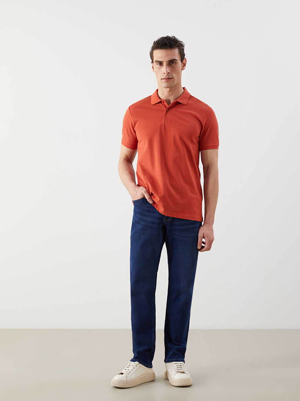 Turuncu Polo Yaka Kısa Kollu Pike Erkek Tişört-1