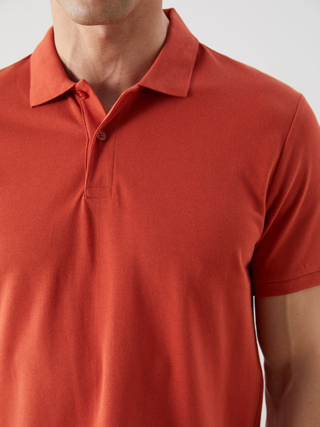 Turuncu Polo Yaka Kısa Kollu Pike Erkek Tişört-2