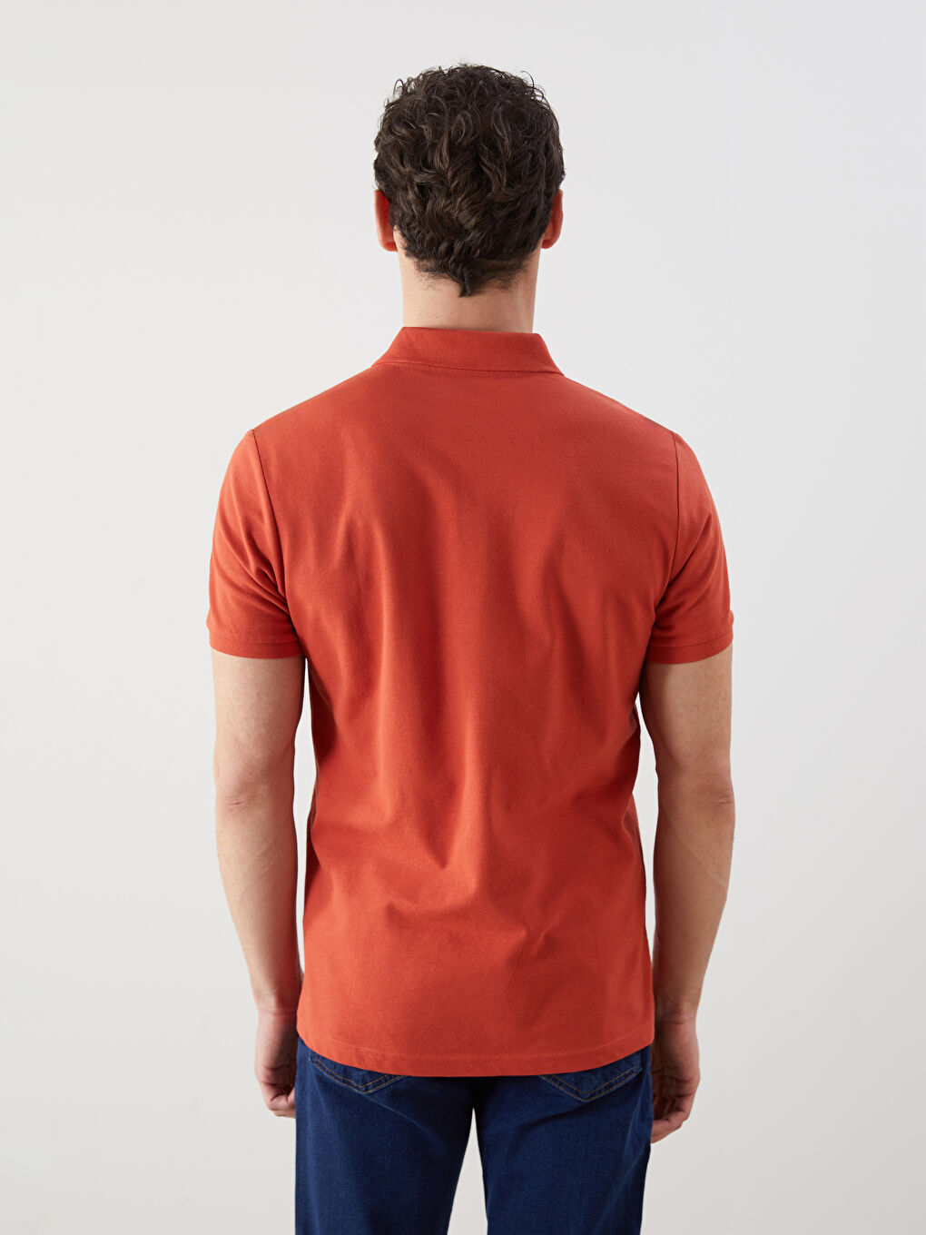 Turuncu Polo Yaka Kısa Kollu Pike Erkek Tişört-3