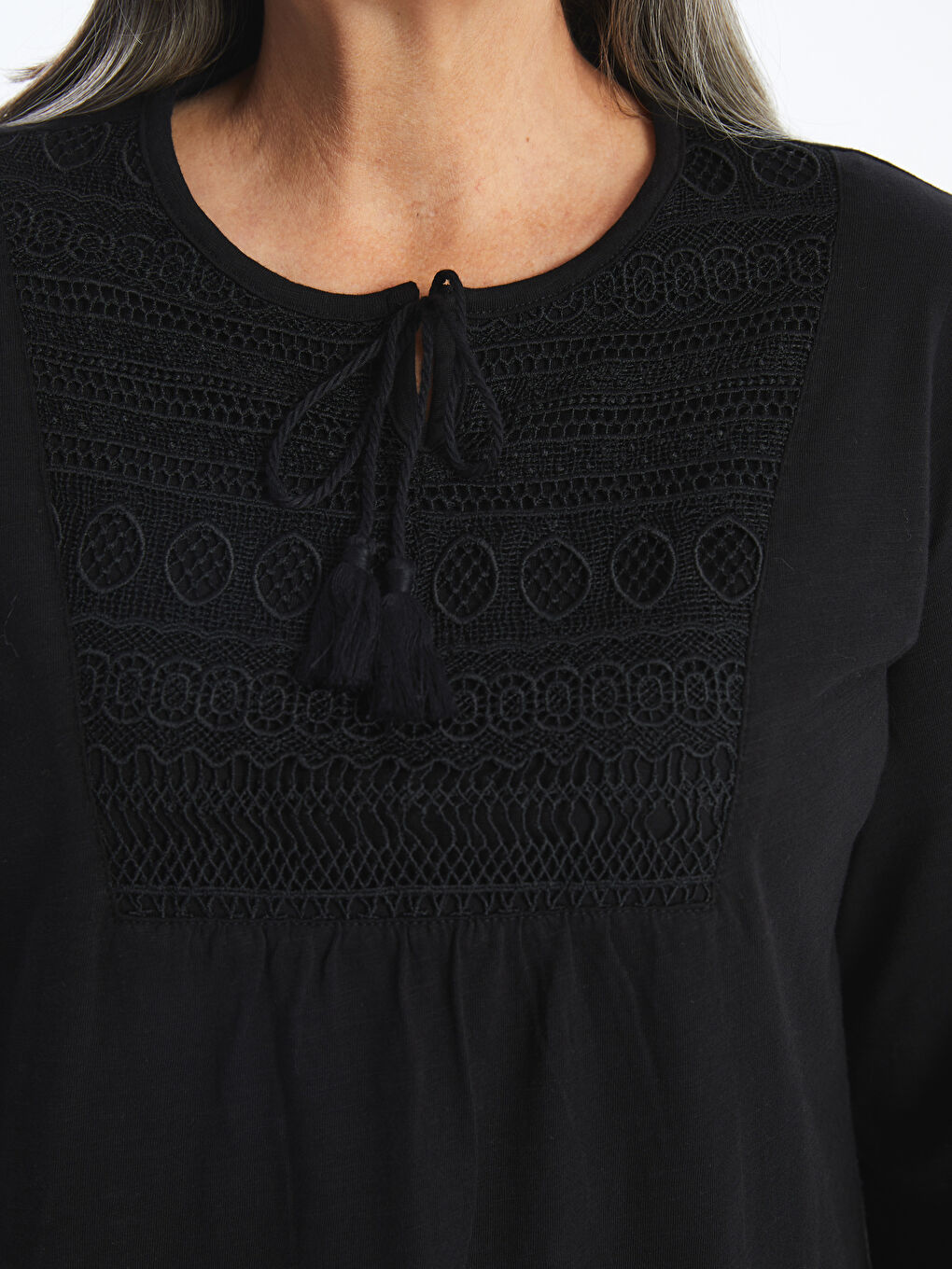 Tie Neck Embroidered Women's Blouse-2