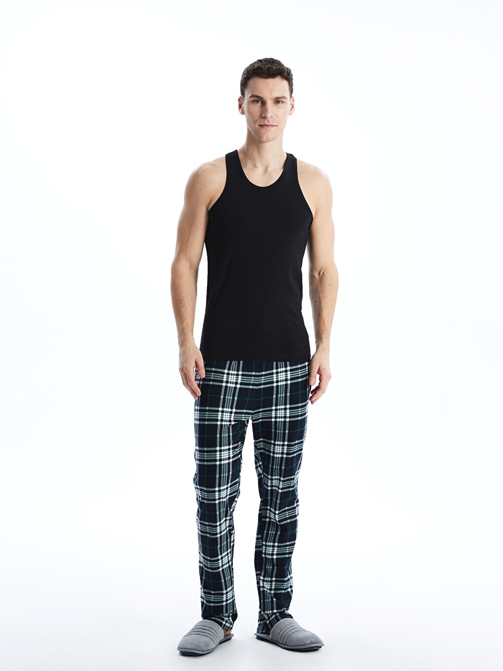 Siyah U Yaka Penye Erkek Atlet 2'li-2