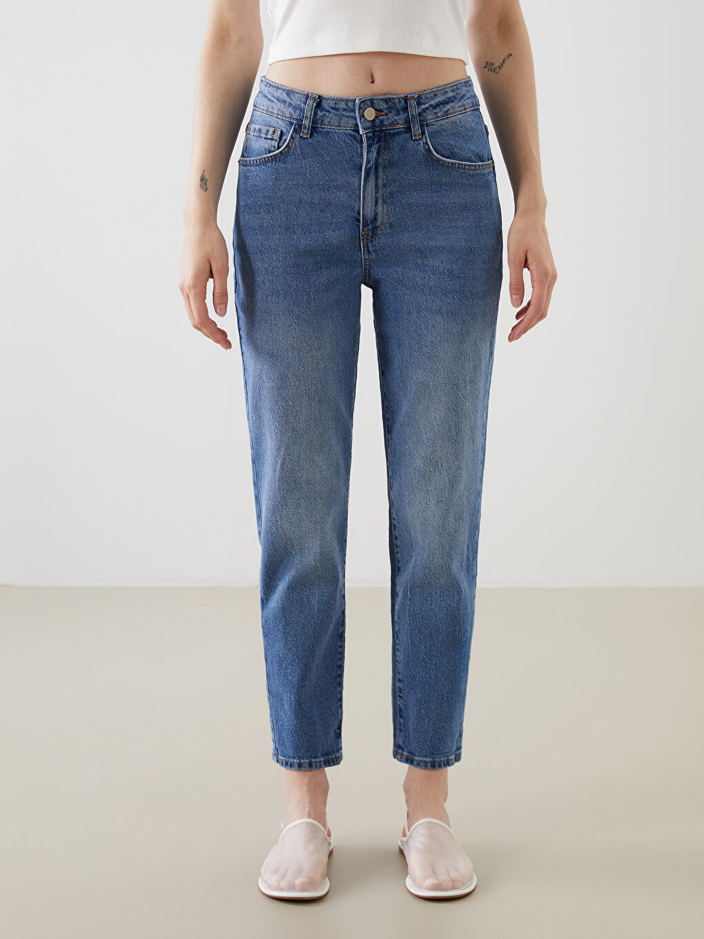 High Waisted Straight Fit Pocket Detailed Women's Rodeo Denim Trousers-1