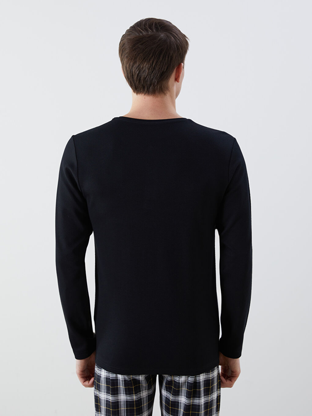 Rundhalsausschnitt Langarm Pyjama-Oberteil für Herren-3