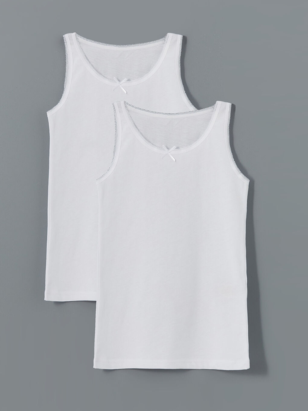 Beyaz Bisiklet Yaka Kız Çocuk Atlet 2'li