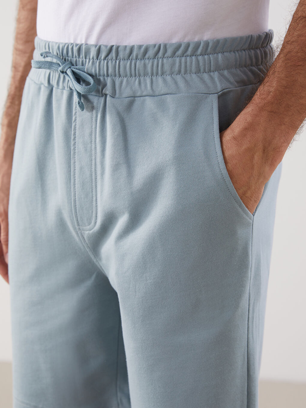LCWAIKIKI Basic Mavi Slim Fit Örme Erkek Şort - 5