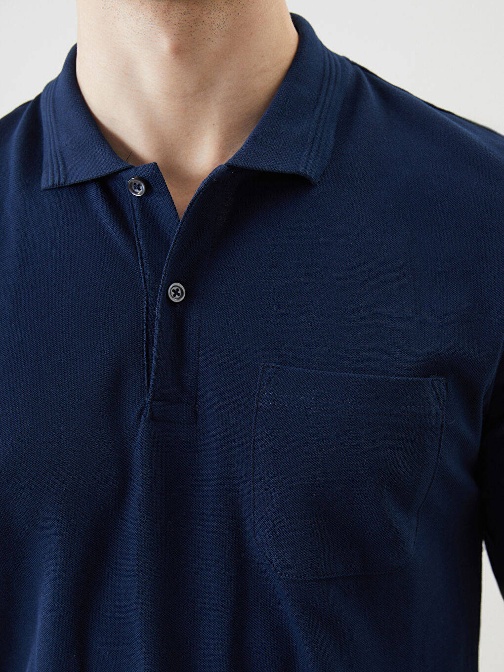 Lacivert Polo Yaka Kısa Kollu Pike Erkek Tişört-2