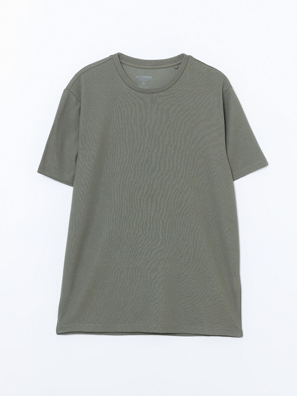 Haki Bisiklet Yaka Kısa Kollu Erkek Dokulu Tişört-8