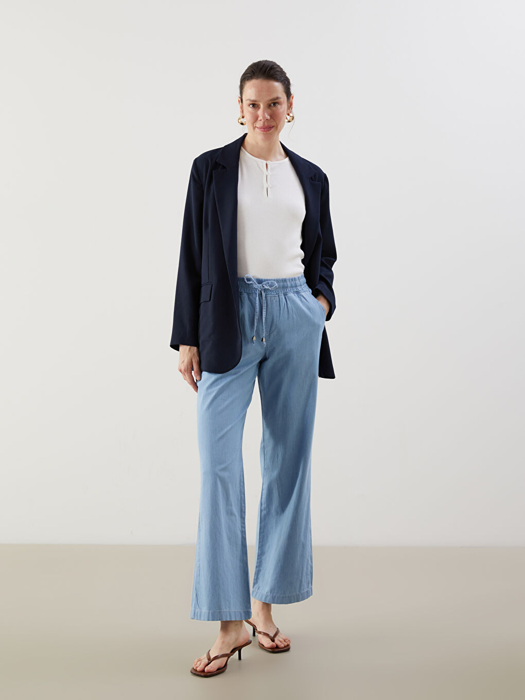 Elastic Waist Wide Leg Women's Jeans -S31564Z8-315
