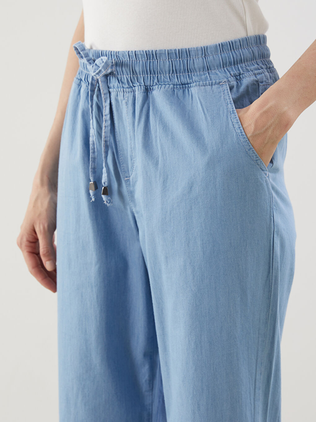 Elastic Waist Wide Leg Women's Jeans -S31564Z8-315