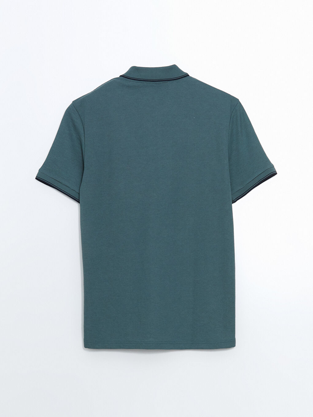 Mavi Polo Yaka Kısa Kollu Erkek Dokulu Tişört-5