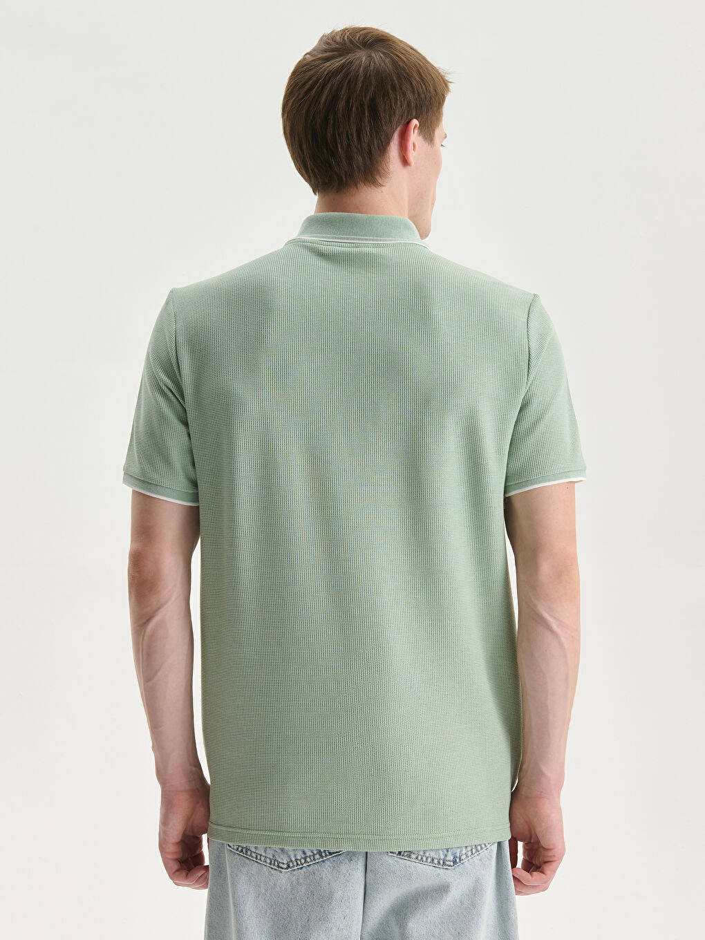 Yeşil Polo Yaka Kısa Kollu Erkek Tişört-3