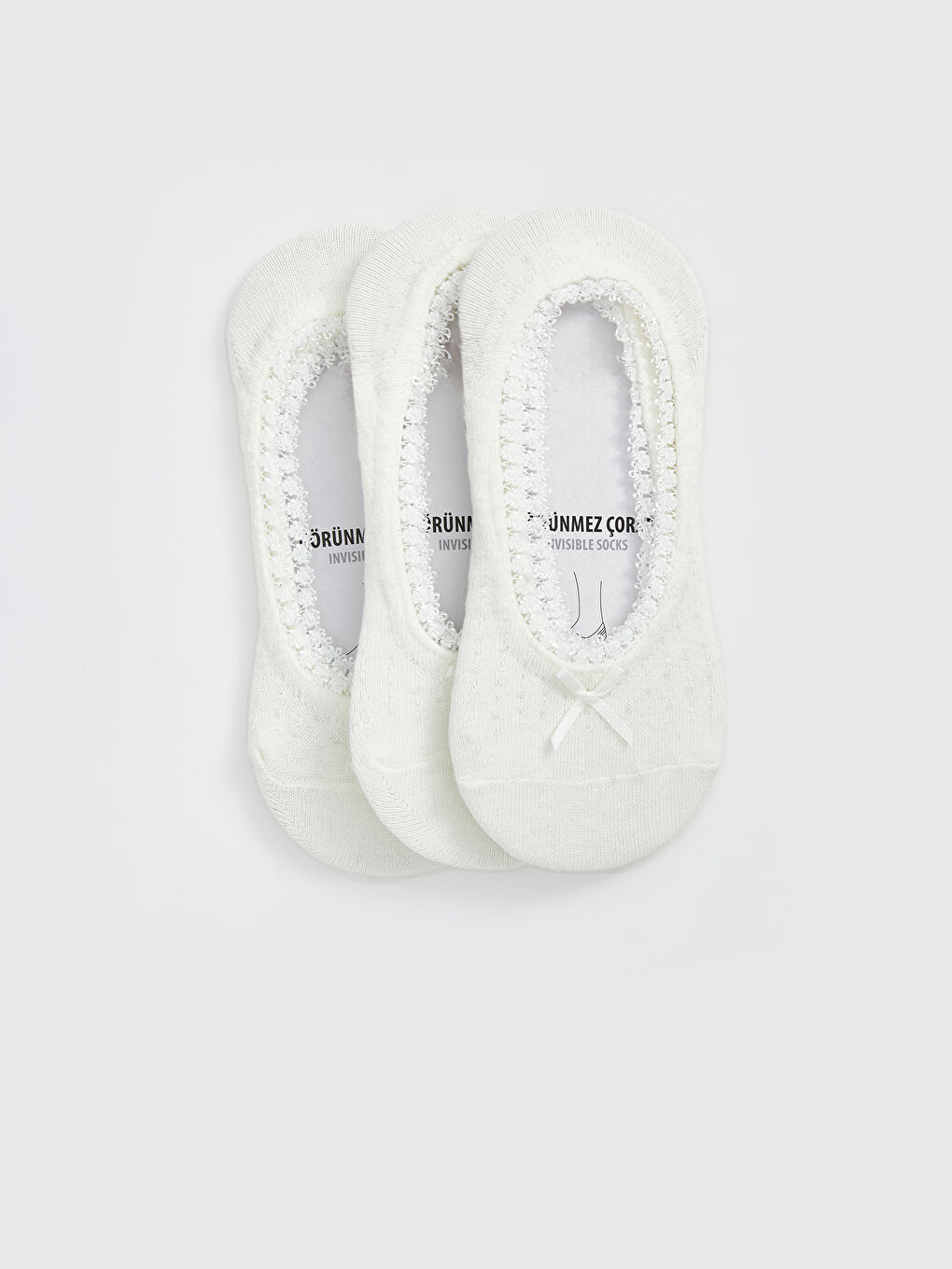 Ekru Kurdele Detaylı Babet Çorap 3'lü-1
