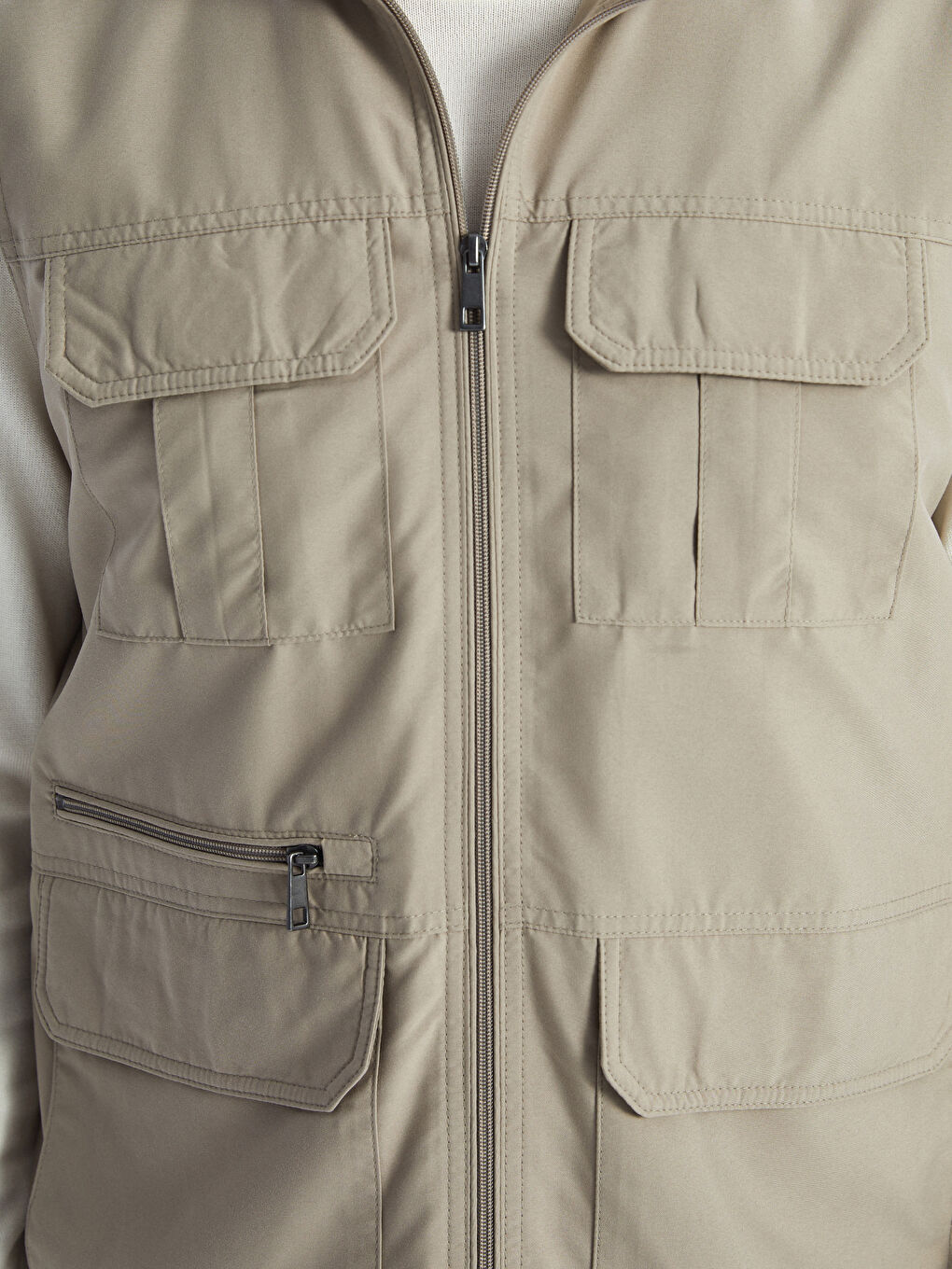 Bej Standart Kalıp Dik Yaka Erkek Avcı Yeleği-2