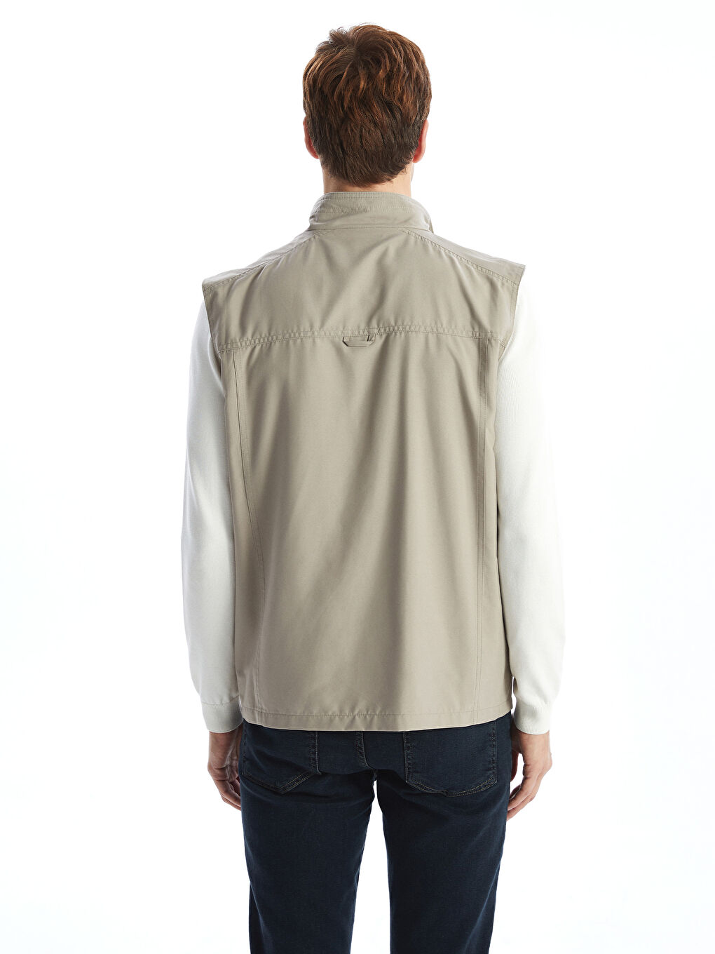 Bej Standart Kalıp Dik Yaka Erkek Avcı Yeleği-4