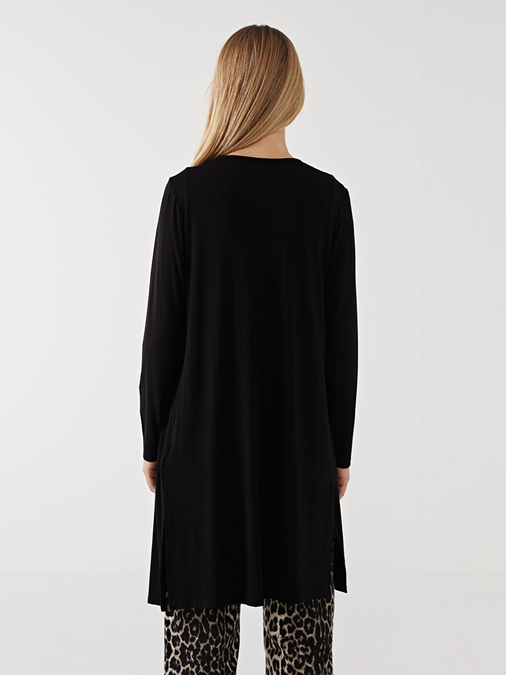 Siyah Şal Yaka Düz Uzun Kollu Kadın Hırka-7