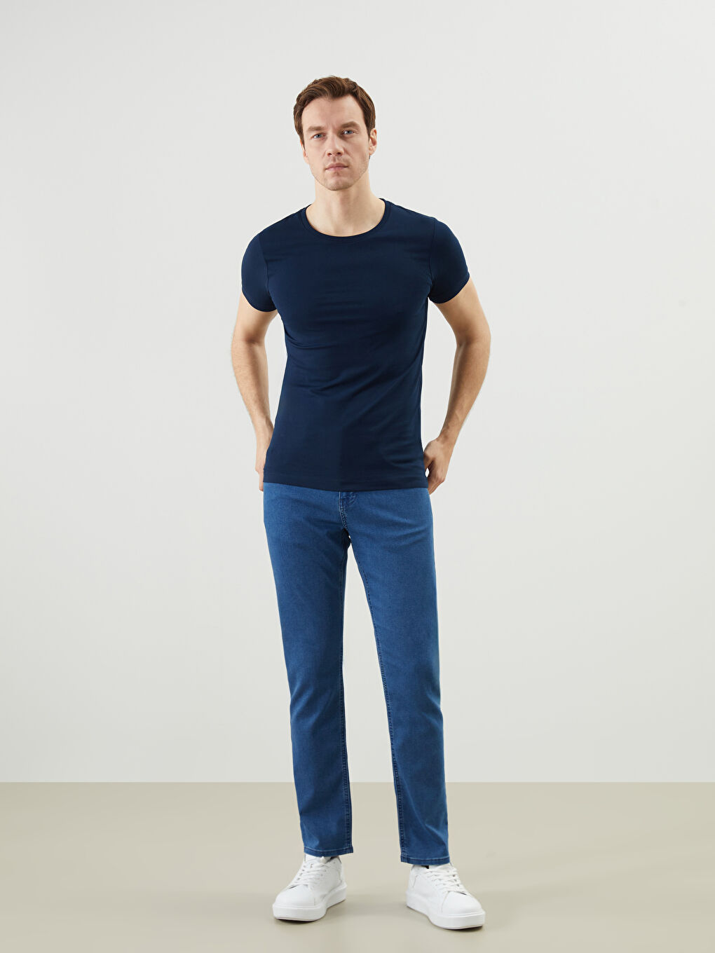 Lacivert Bisiklet Yaka Penye Erkek Atlet-1