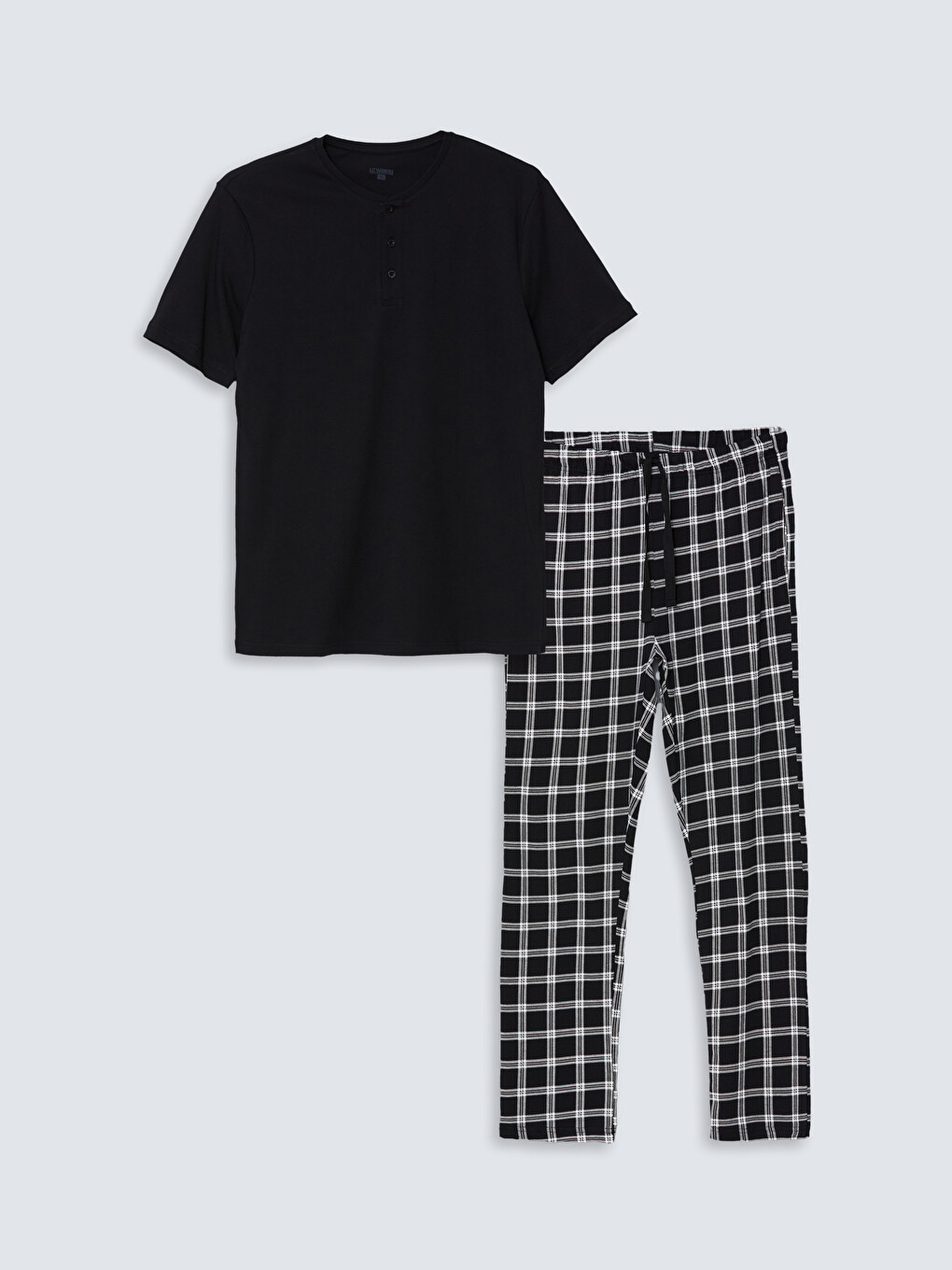 Siyah Standart Kalıp Ekose Erkek Pijama Takımı-4