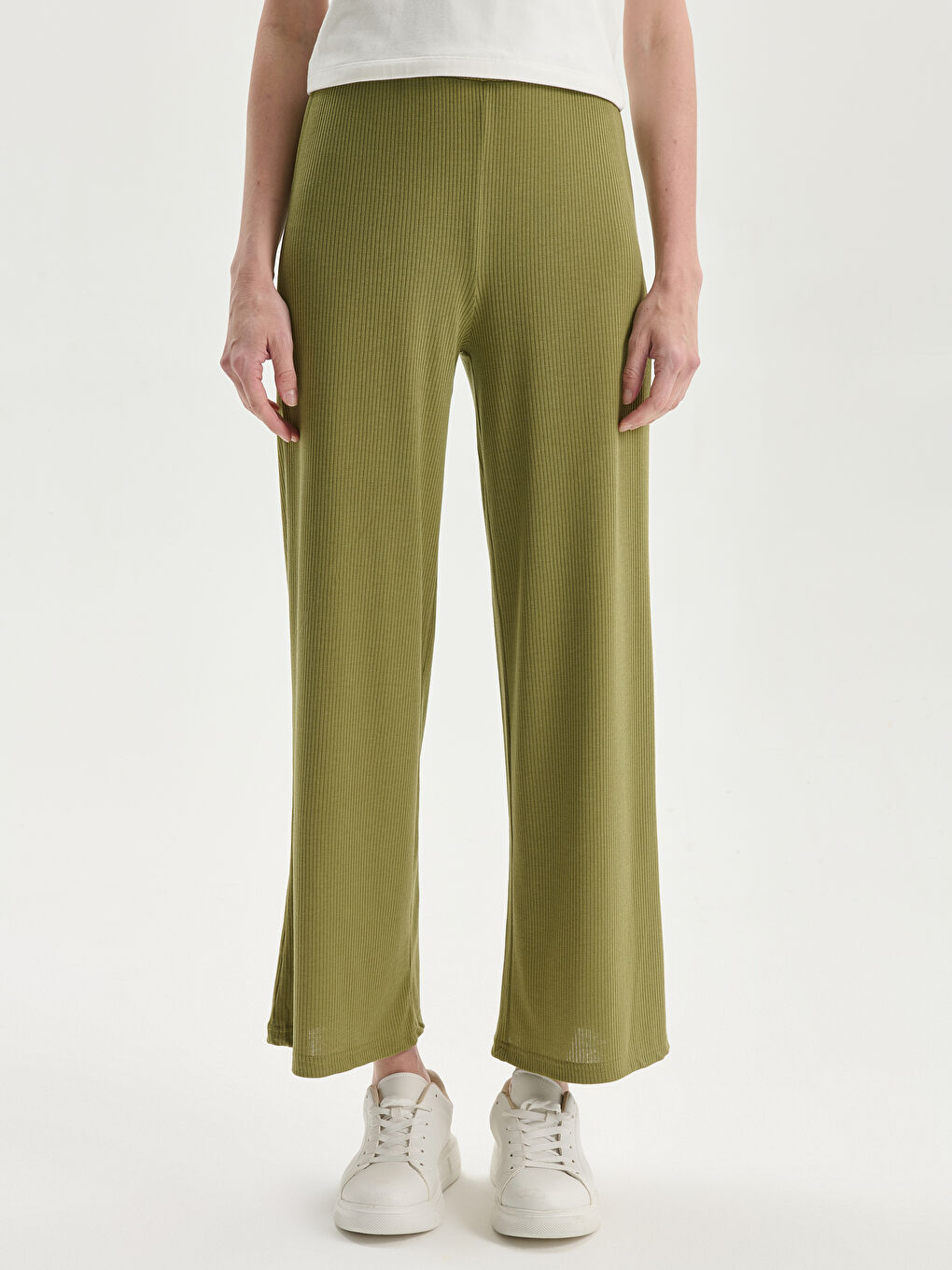 بنطلون سادة بخصر مرن للسيدات-1