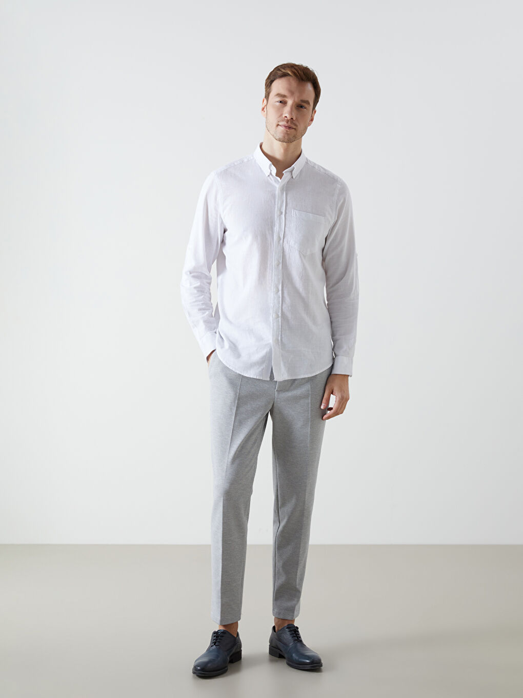 Regular Fit Long Sleeve Linen Blend Men's Shirt-3