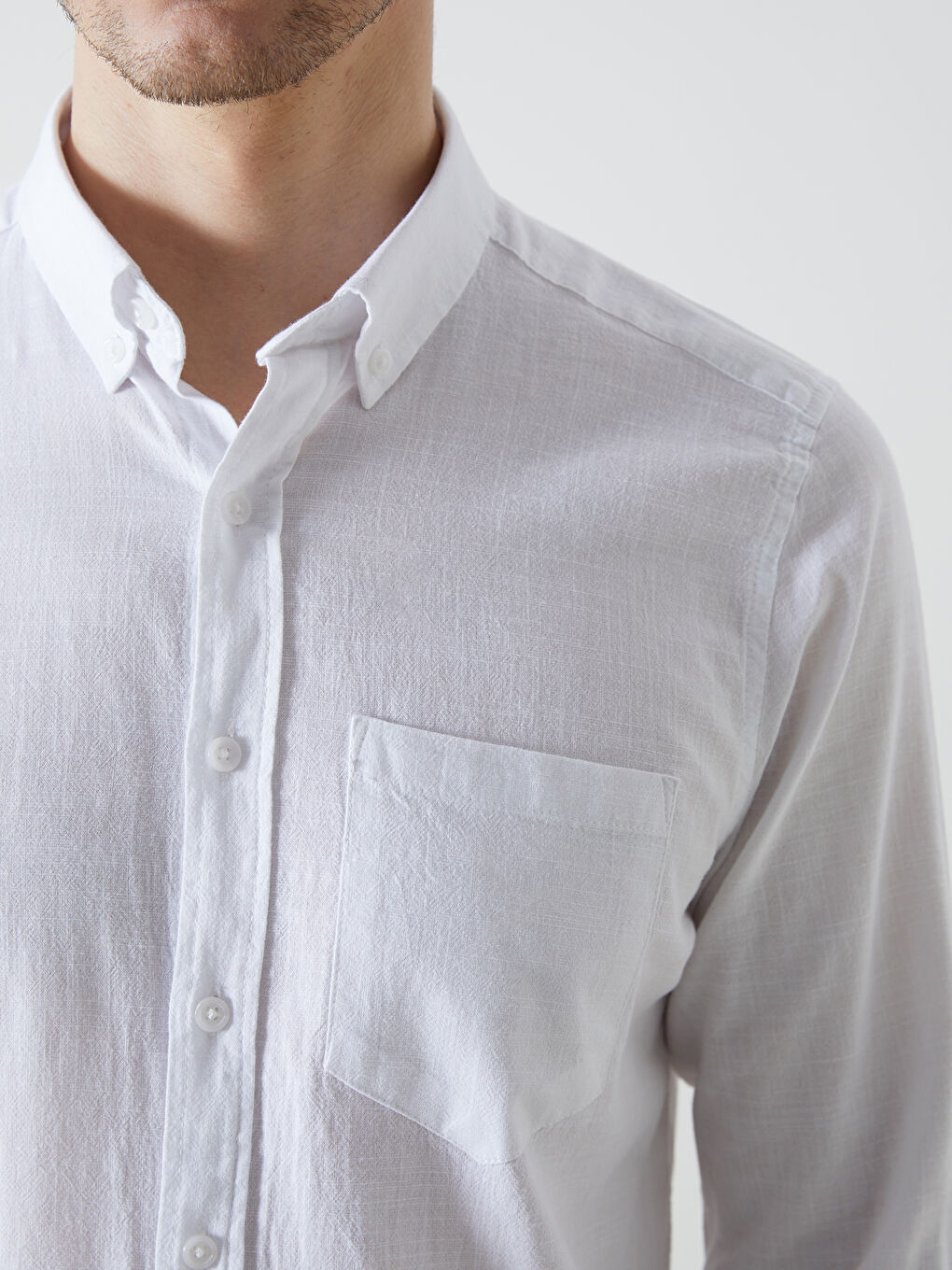 Regular Fit Long Sleeve Linen Blend Men's Shirt-4