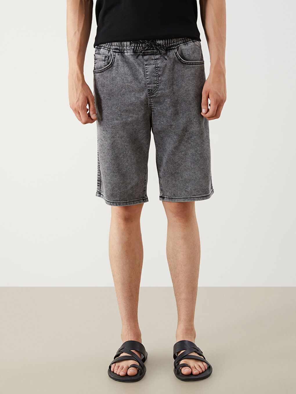 Antrasit Standart Kalıp Erkek Jean Şort-1