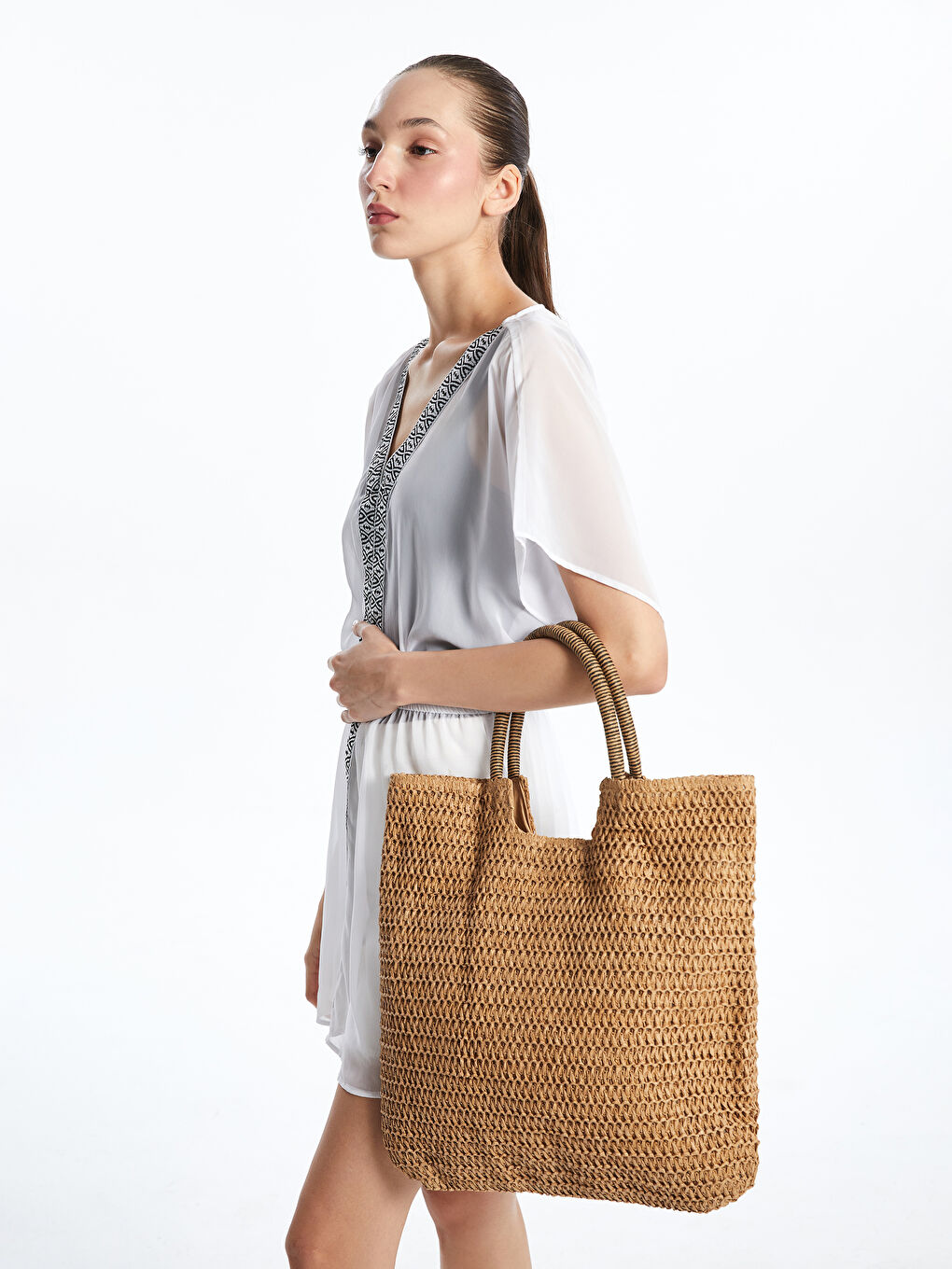 LCW ACCESSORIES Kahverengi Hasır Kadın Omuz Çantası