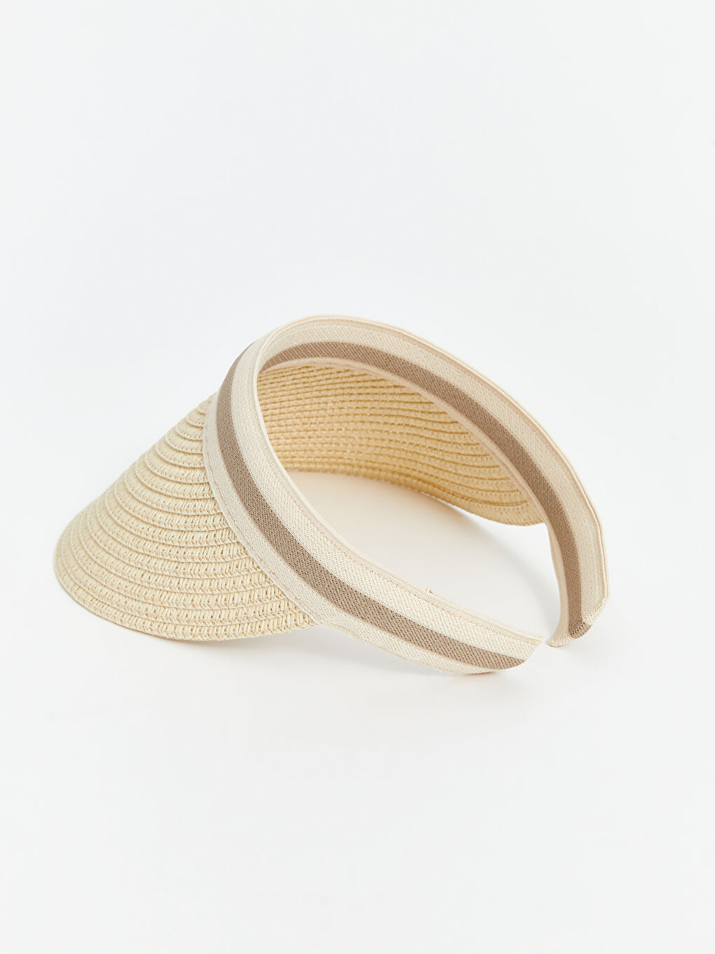 Bej Çizgili Kadın Hasır Vizör Şapka-9